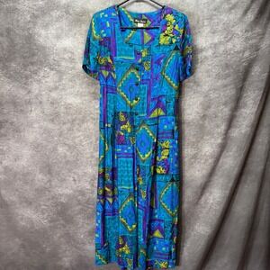 Vintage Moon Dance Wide Leg Jumpsuit Size 8 Aztec Southwestern Blue Funky Artsy